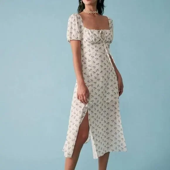 Rihoas Short Sleeve Floral Ruched Midi Dress in Size Small - Picture 2 of 8